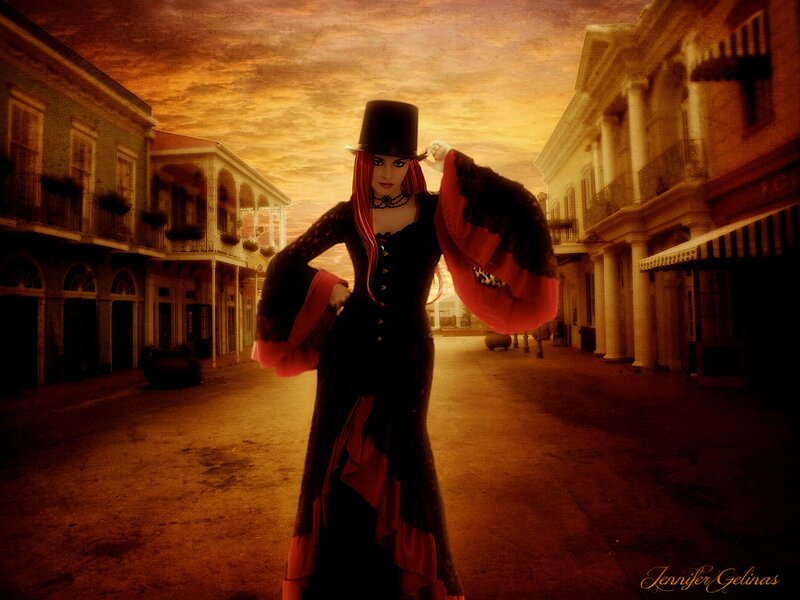 Woman in Top Hat — Black, Dramatic, Sunset