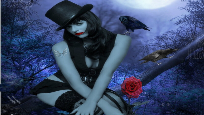 Woman in Top Hat — Blue, Dark