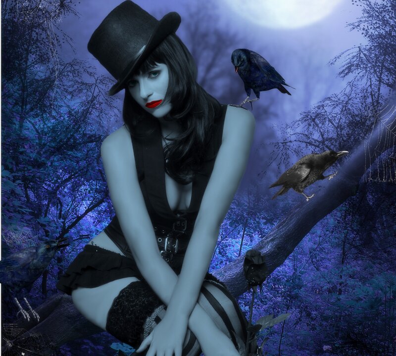 Woman in Top Hat — Blue, Mysterious