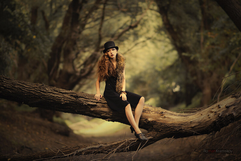 Woman in Top Hat — Brown, Dramatic