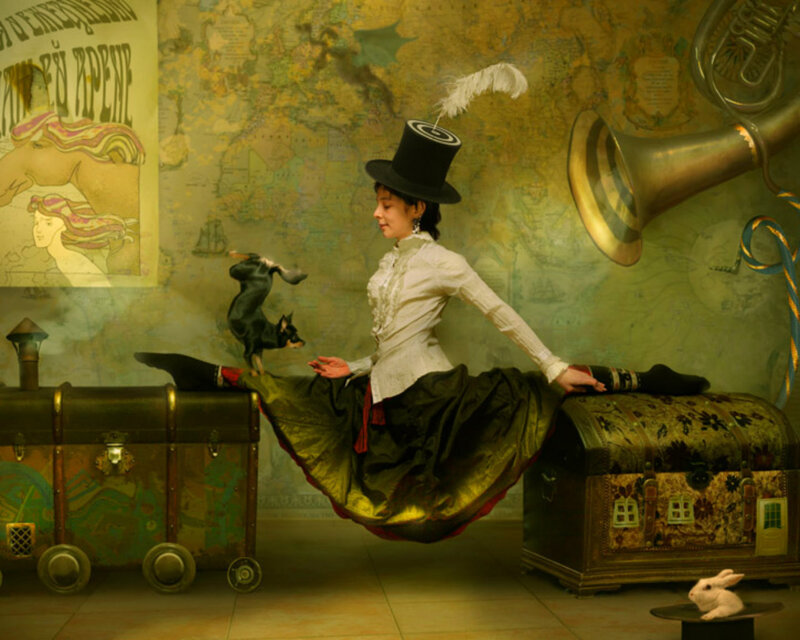 Woman in Top Hat — Green, Fantastical