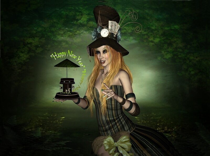 Woman in Top Hat — Green