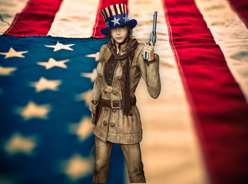 Woman in Top Hat Holding Gun