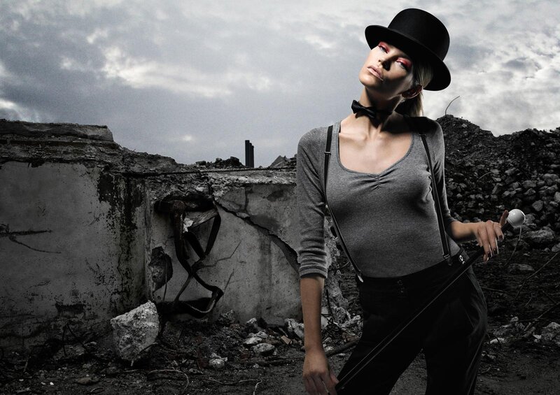 woman in top hat on ruins
