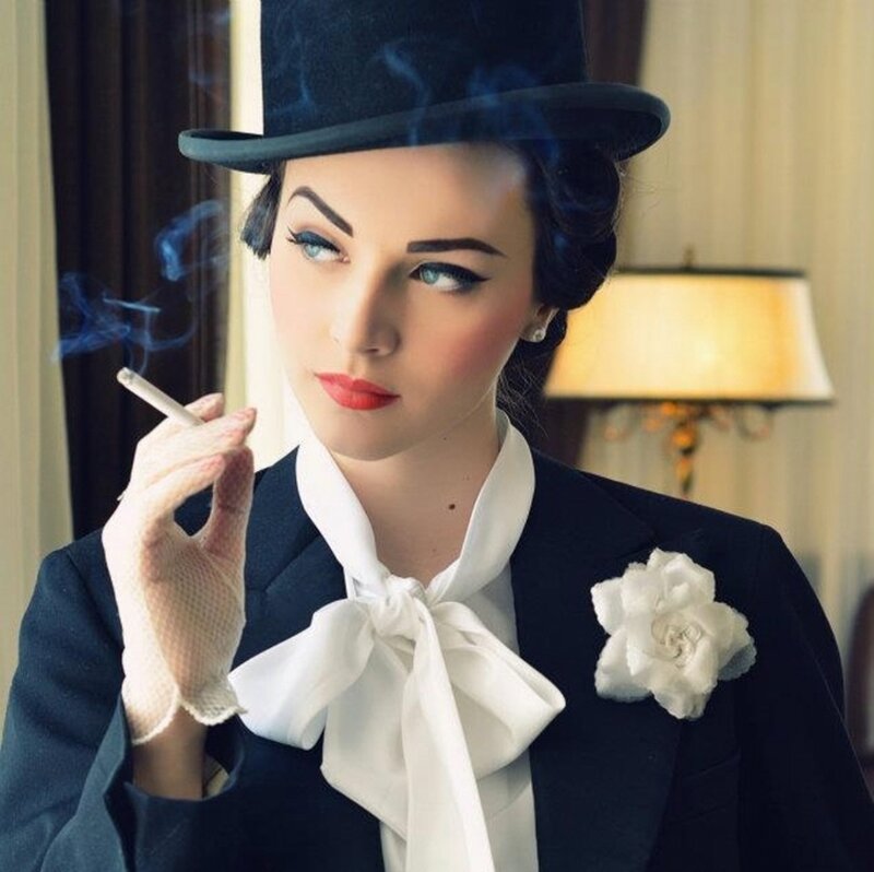 Woman in Top Hat Smoking