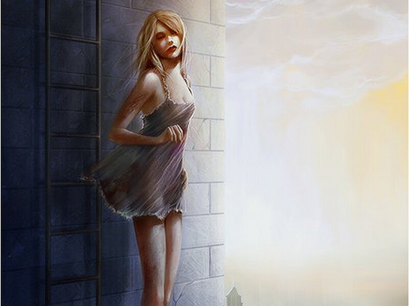Woman in Torn Dress — Gray