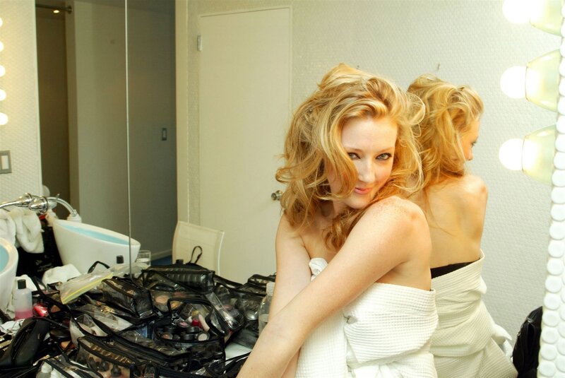 woman in towel in dressing room