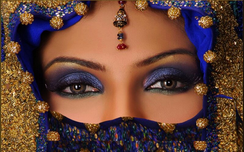 Woman in Traditional Attire — Blue, Dramatic, Photograph, Headscarf