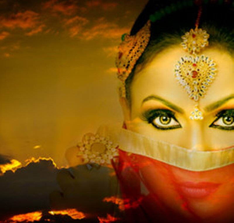 Woman in Traditional Attire — Gold, Dramatic, Sunset