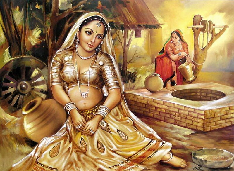 Woman in Traditional Attire — Gold, Serene, Afternoon