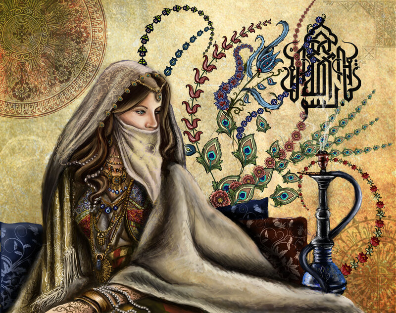 Woman in Traditional Attire — Gold, Serene, Digital Art