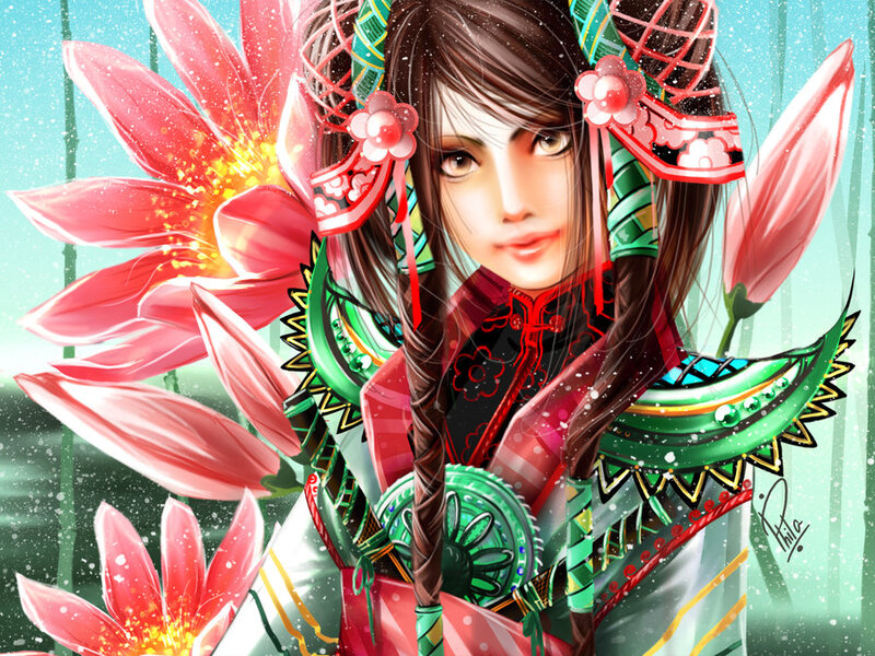 Woman in Traditional Attire — Green, Serene, Winter