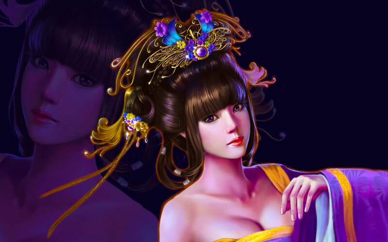 Woman in Traditional Attire — Purple, Dramatic, Night