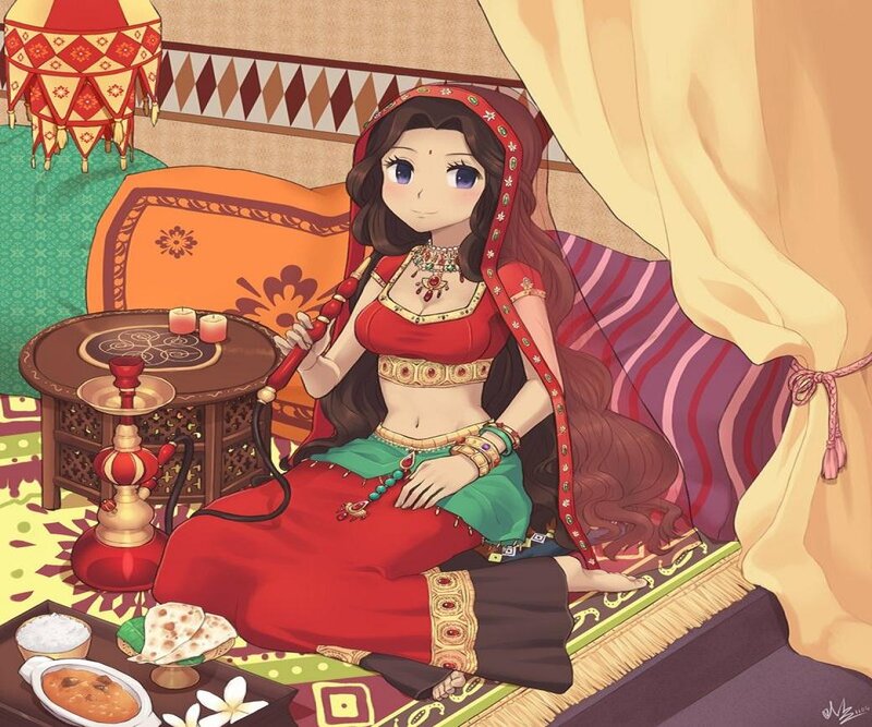 Woman in Traditional Attire — Red, Calm, Digital Art