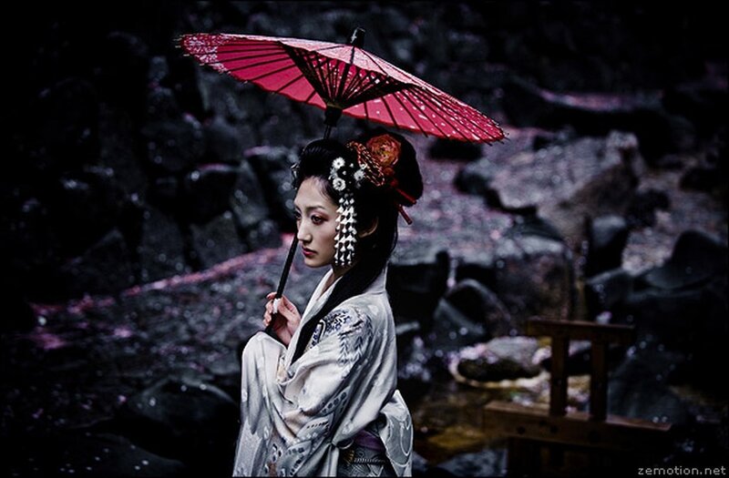 Woman in Traditional Attire — Red, Dramatic, Night, Photograph