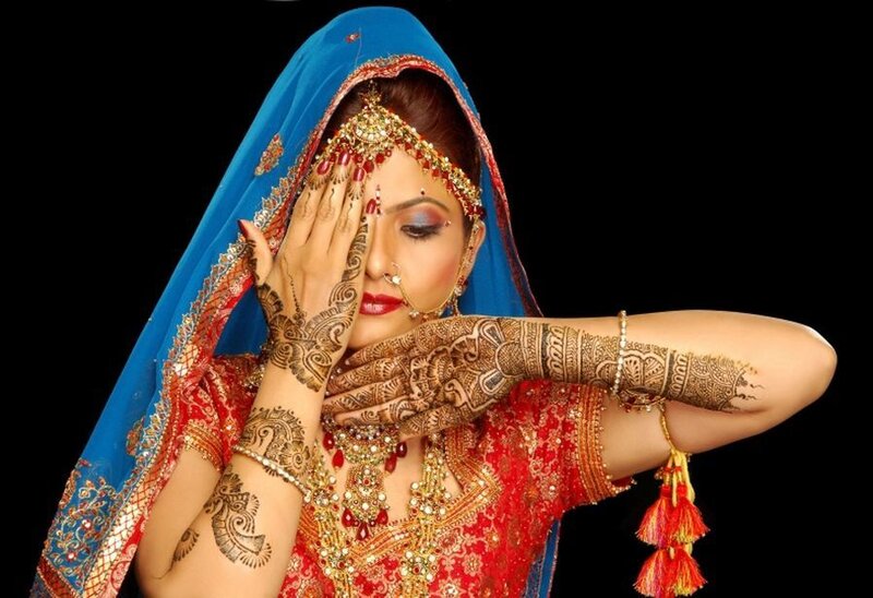 Woman in Traditional Attire — Red, Dramatic, Photograph, Henna