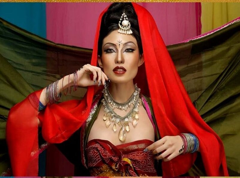 Woman in Traditional Attire — Red, Dramatic