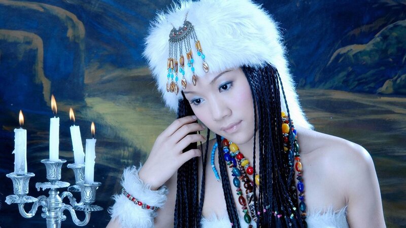 Woman in Traditional Attire — White, Dramatic, Night