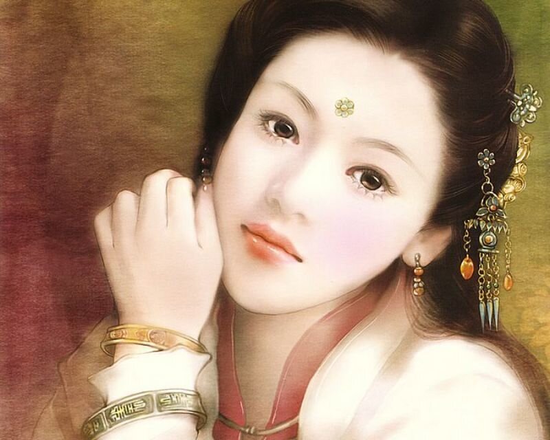 Woman in Traditional Attire — White, Serene, Digital Art