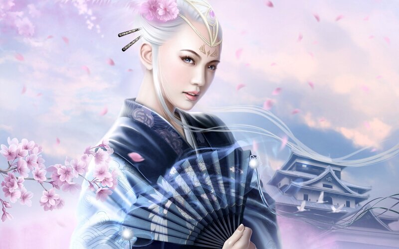 woman in traditional attire with fan