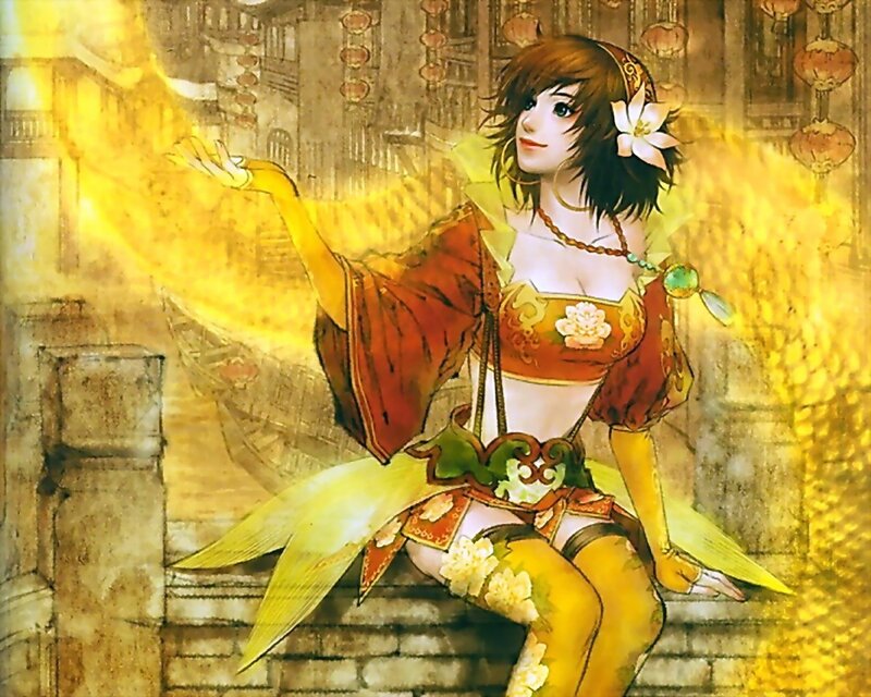 woman in traditional attire with golden wings