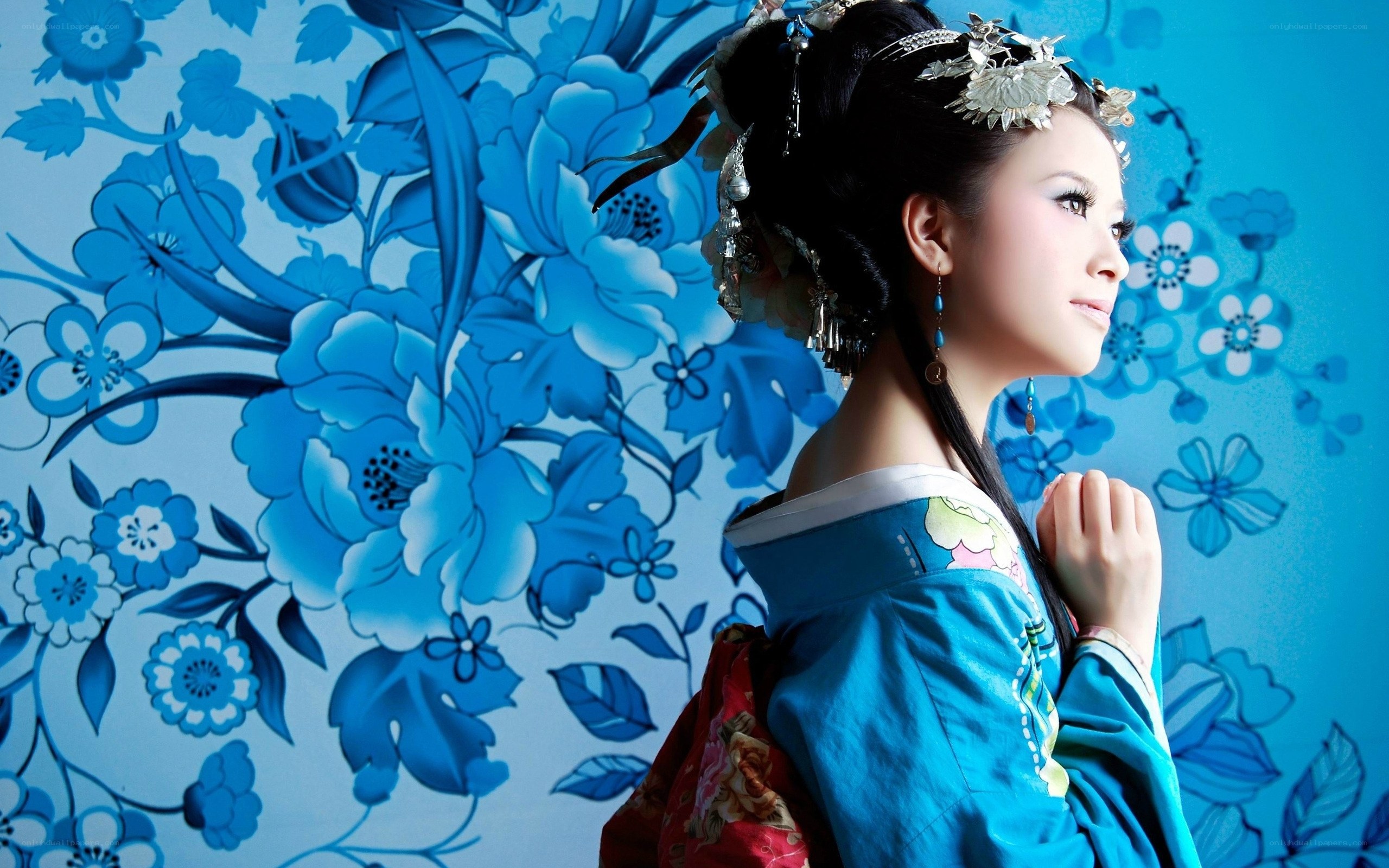 woman in traditional blue attire
