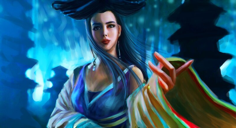 Woman in Traditional Clothing — Blue, Dramatic