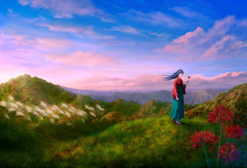 Woman in Traditional Clothing — Blue, Serene, Sunset