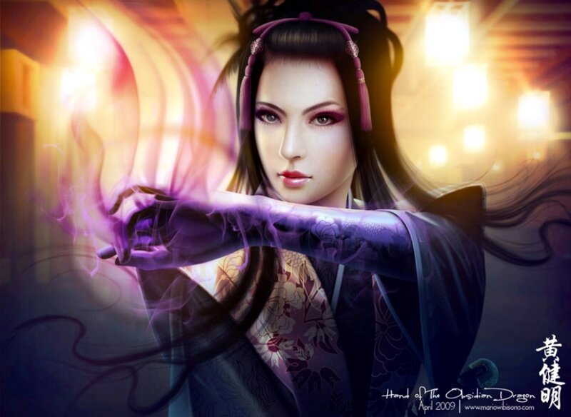 Woman in Traditional Clothing — Purple, Dramatic, Digital Art