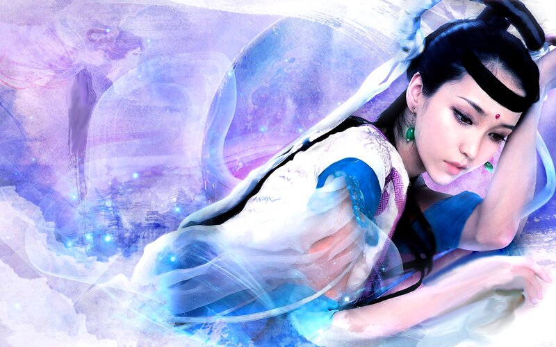 Woman in Traditional Clothing — Purple, Serene