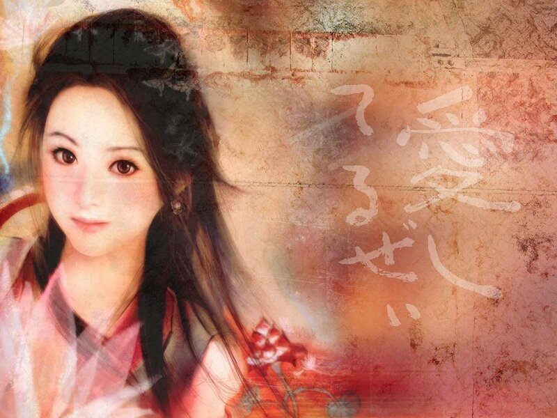 Woman in Traditional Clothing — Red, Serene, Digital Art