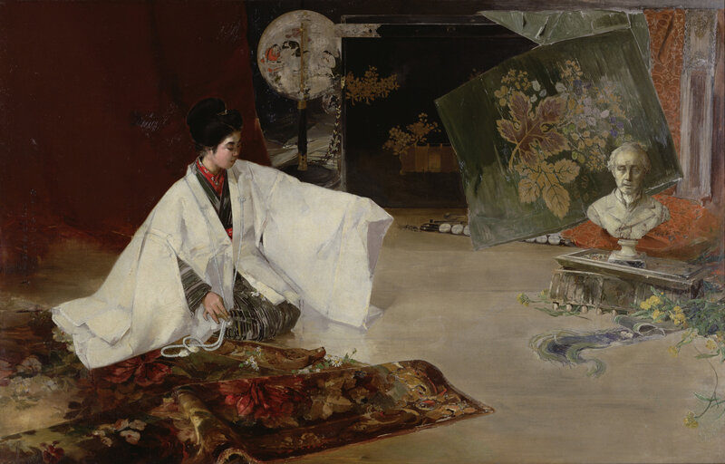 Woman in Traditional Clothing — White, Serene, Painting