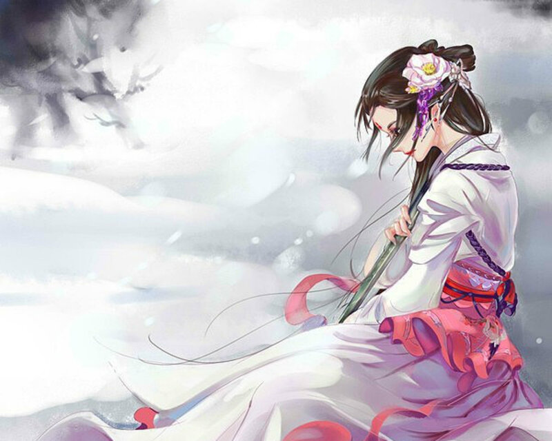 Woman in Traditional Clothing — White, Serene, Winter