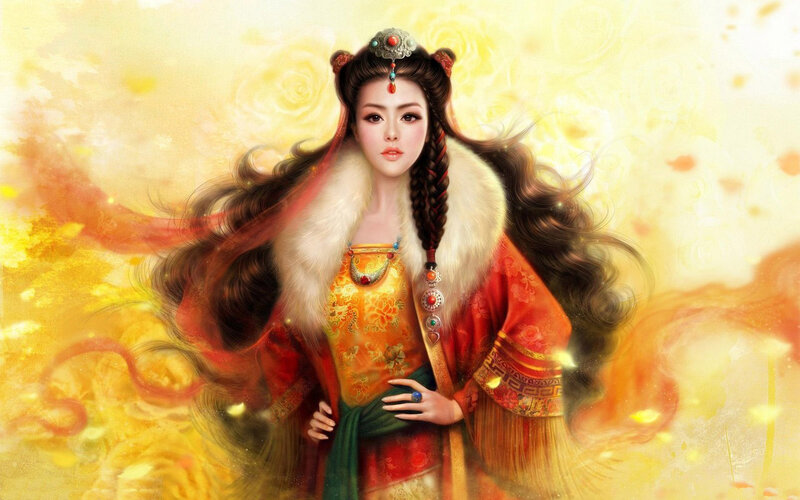 Woman in Traditional Clothing — Yellow, Dramatic