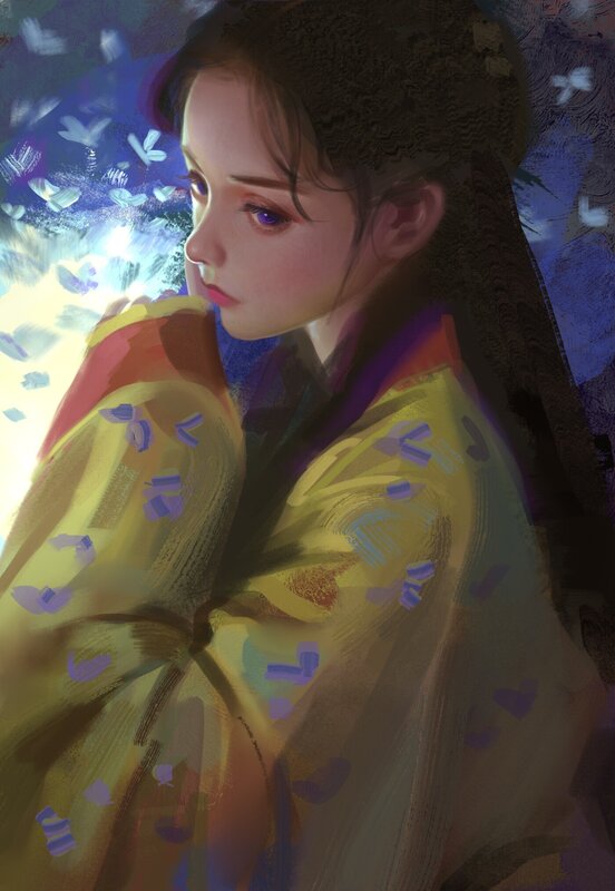 Woman in Traditional Clothing — Yellow, Dreamy