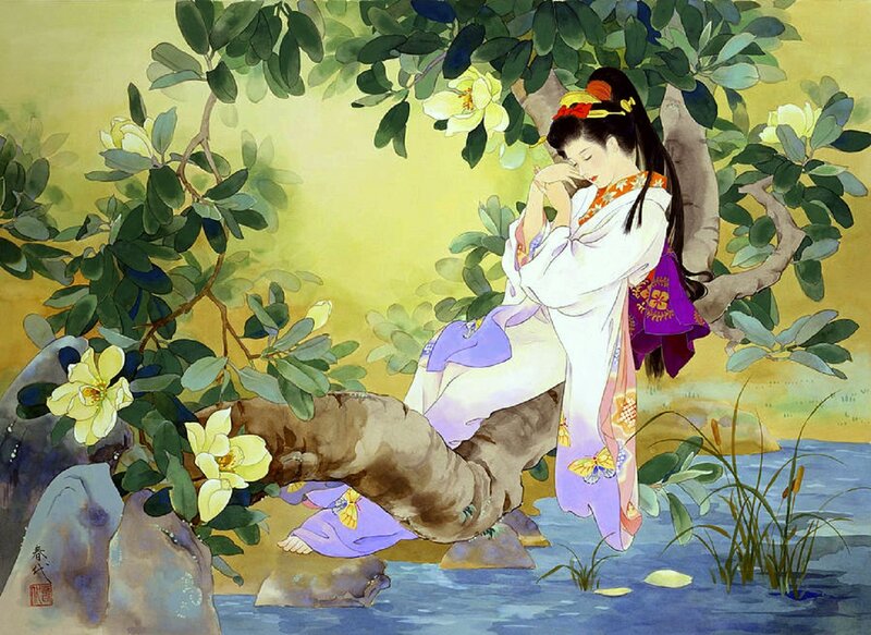 Woman in Traditional Clothing — Yellow, Serene, Afternoon