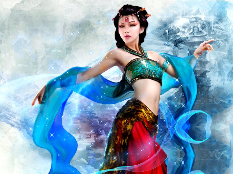 Woman in Traditional Costume — Blue, Dramatic