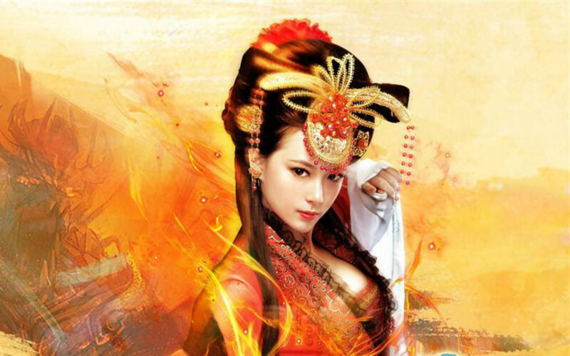 Woman in Traditional Costume — Orange, Dramatic