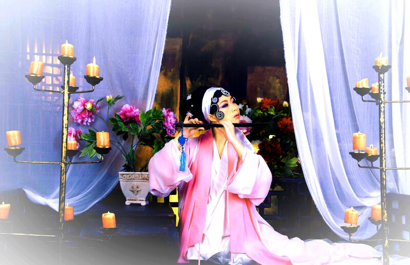 Woman in Traditional Costume — Pink, Dramatic