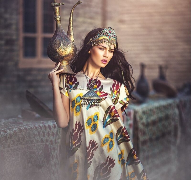 Woman in Traditional Dress — Beige, Dramatic
