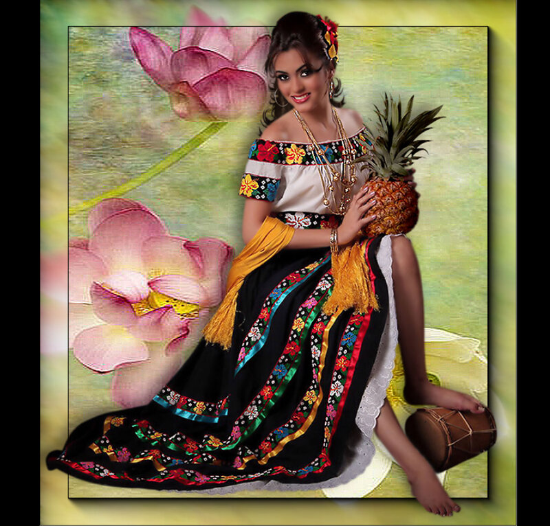 Woman in Traditional Dress — Black, Serene, Digital Art