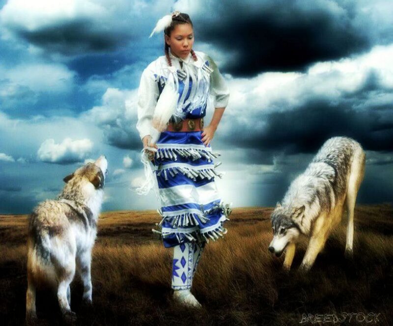 Woman in Traditional Dress — Blue, Dramatic, Digital Art