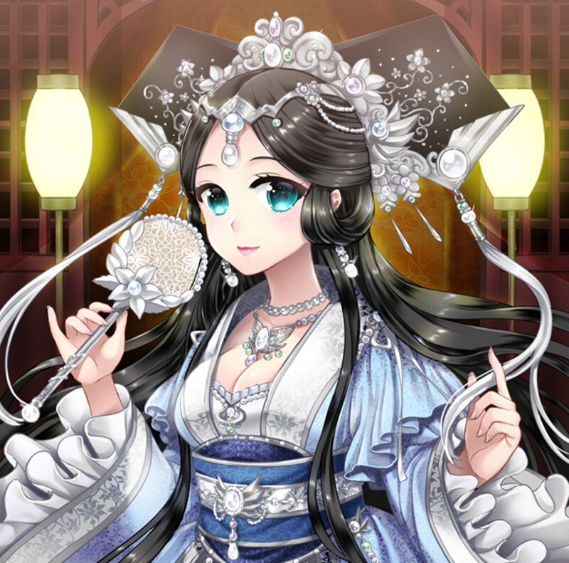 Woman in Traditional Dress — Blue, Dramatic, Night, Anime