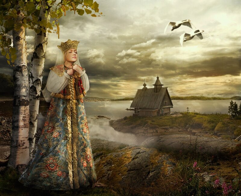 Woman in Traditional Dress — Blue, Dramatic, Sunset