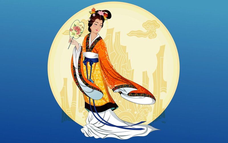 Woman in Traditional Dress — Blue, Serene, Night