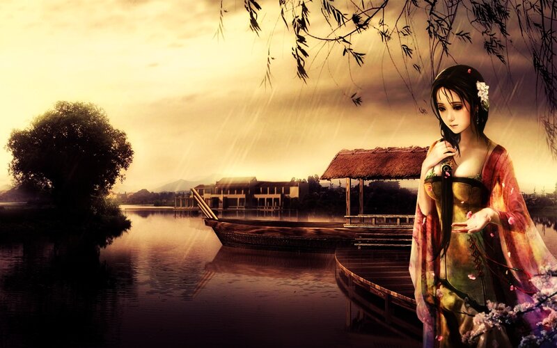 Woman in Traditional Dress — Brown, Dramatic, Sunset