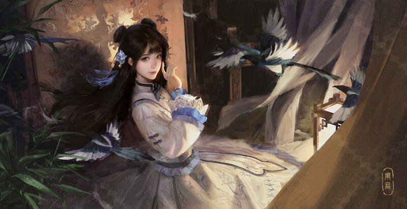 Woman in Traditional Dress — Brown, Serene, Night