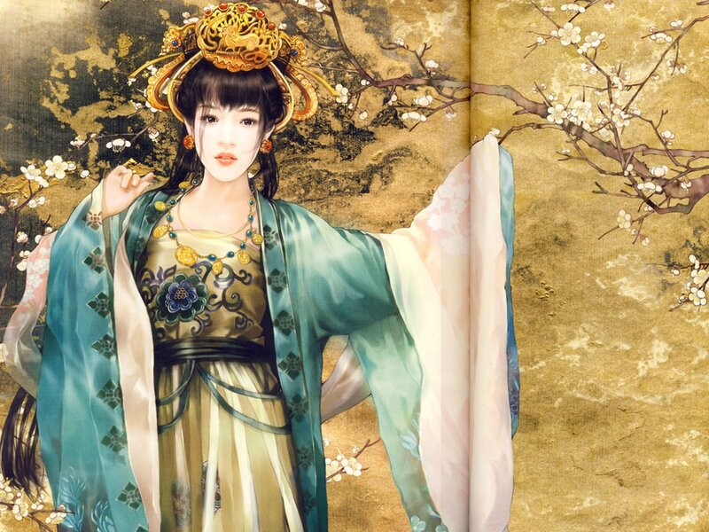 Woman in Traditional Dress — Gold, Serene, Spring