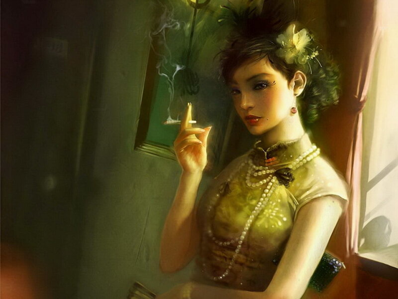 Woman in Traditional Dress — Green, Dramatic