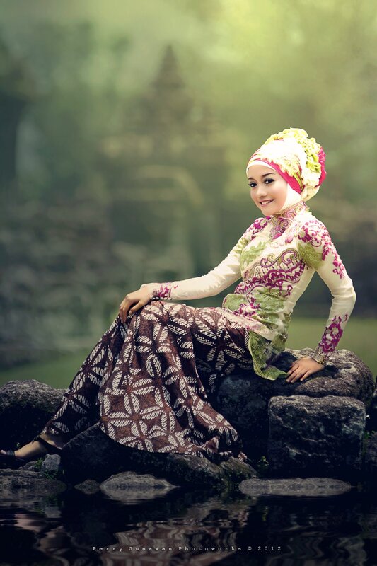 Woman in Traditional Dress — Green, Serene, Afternoon, Photograph, Rocks